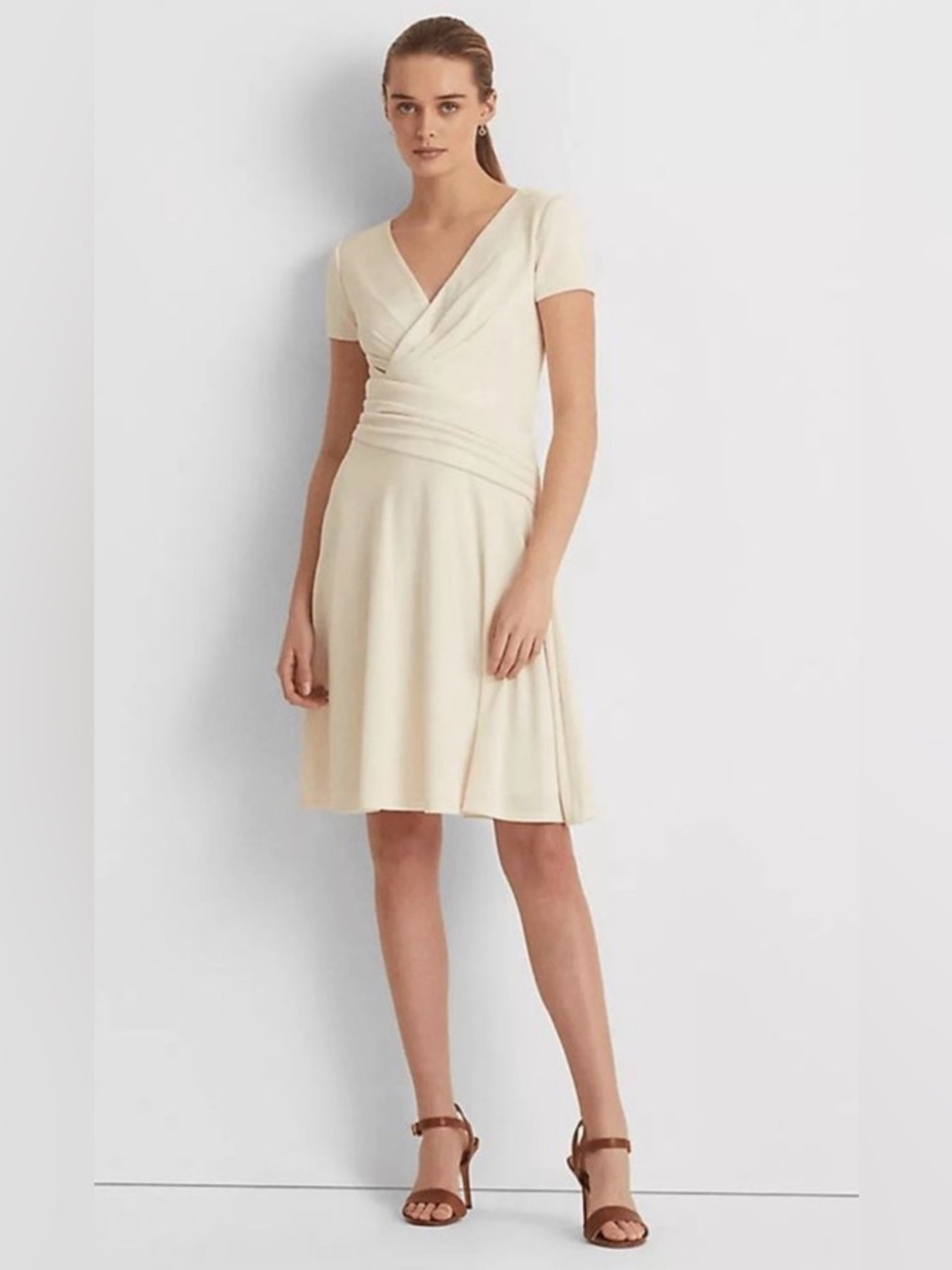 Lauren Ralph Lauren Foil Print Jersey Cocktail Dress Cream - Picture 8 of 10
